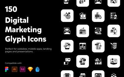 Pacchetto di icone solide per il marketing digitale
