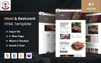 Köttfarm &amp;amp; skaldjursbutik Restaurang HTML5-mall