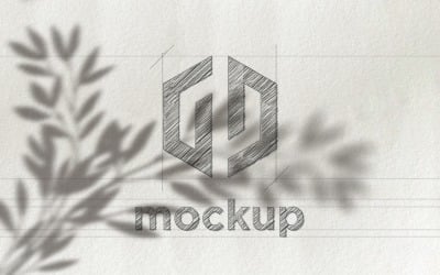 Bleistiftskizze Logo Mockup mit Blättern Schatteneffekten