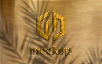 Golden Logo Mockup With Leaves Shadow Effects