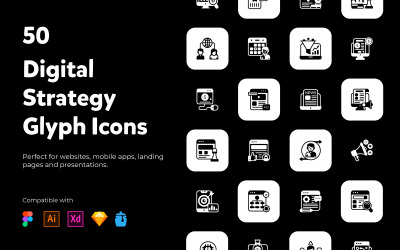 Iconos sólidos de estrategia digital