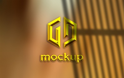 Mockup de logotipo dorado con luz solar en la ventana