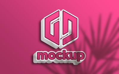 Pink 3D Logo Mockup With Leaves Shadow Effects