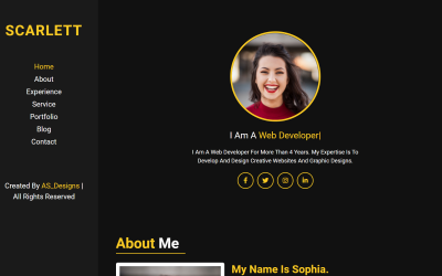 Scarlett - HTML-websitesjabloon voor HTML-bestemmingspagina's voor persoonlijke portfolio