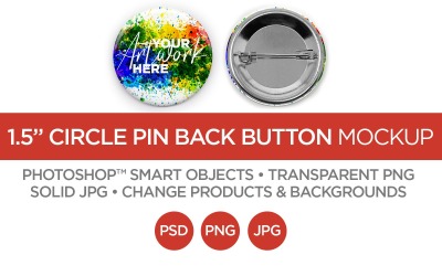 1.5" Circle Button Pin Back Mockup &amp;amp; Template