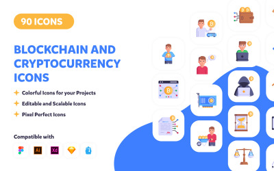 90 Blockchain and Cryptocurrency Icons