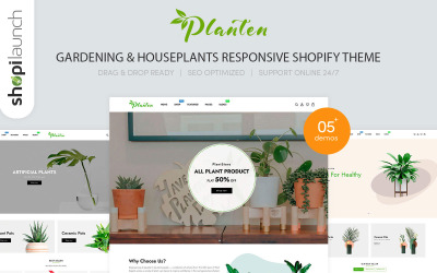 Planten - Responsive Shopify Theme für Gartenarbeit und Zimmerpflanzen