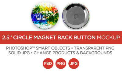 2.5&quot; Circle Button Rare Earth Magnet Back Mockup &amp;amp; Template
