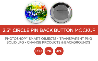 2,5-дюймовая круглая кнопка с булавкой сзади, макет и шаблон