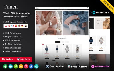 Timen - Sklep z zegarkami Prestashop Elementor Responsywny, wielofunkcyjny motyw