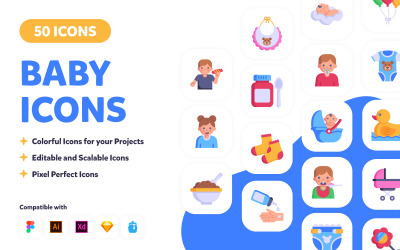 50 дитинство плоских векторні іконки