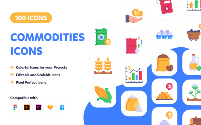 100 icônes de produits de base - vecteurs plats