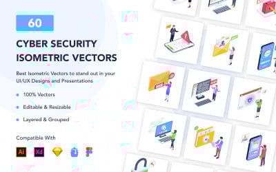 60 izometrycznych ilustracji dotyczących cyberbezpieczeństwa