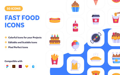 50 векторів швидкого харчування іконки