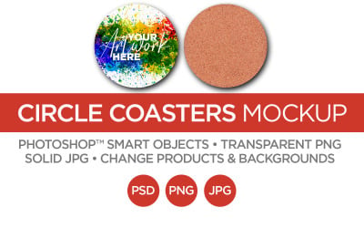 Circle Coasters Mockup &amp;amp; Template