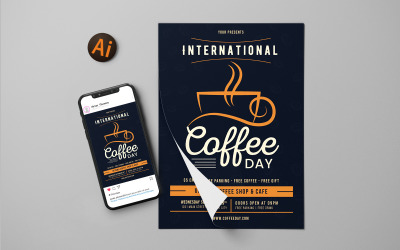 Mezinárodní den kávy leták šablona