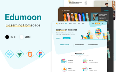 Edumoon - HTML React Šablona domovské stránky pro vzdělávání a e-learning Vue Figma