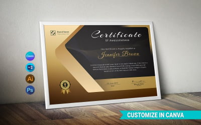Jennifer Brown Modern Canva, MS Word, Illustrator and Photoshop Certificate Template