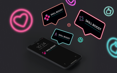 Skill Boost - Modelo de pacote de logotipo de bolhas abstratas para mídias sociais, educação e projetos sociais