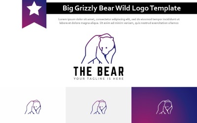 Big Grizzly Bear Wild Nature Monoline Plantilla de logotipo
