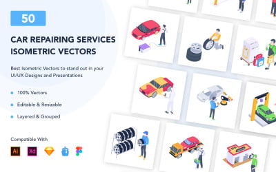 50 Isometric Auto Repair Icons