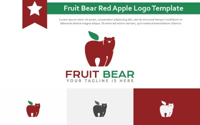 Modello di logo della mela rossa naturale organica dell&amp;#39;orso della frutta