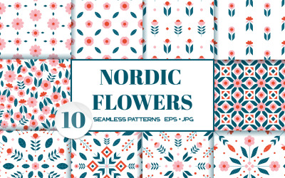 Nordic Geometric Flowers Vector Seamless Patterns