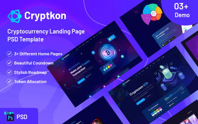 Cryptkon - Cryptocurrency Açılış Sayfası PSD Şablonu