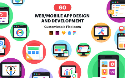 Web-/mobiles App-Design - 60 Vektorsymbole