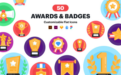 Awards Icons - 50 Flat Vector Icons