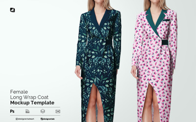 Female Long Wrap Coat Mockup
