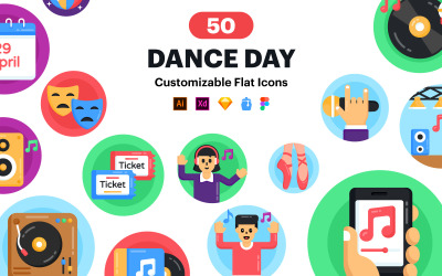 Ícones de dança - 50 ícones de vetor de dia de dança