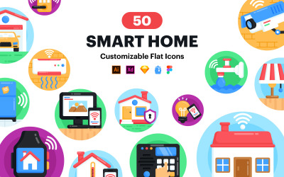 Smart Home-pictogrammen - 50 platte vectorpictogrammen