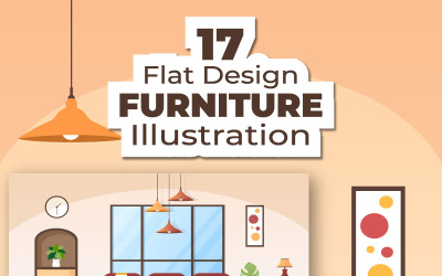 17 Home Furniture Flat Design Illustration