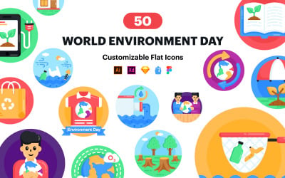 50 Icona Vettore Giornata Mondiale dell&amp;#39;Ambiente