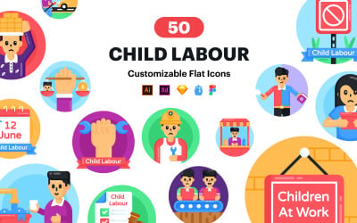 50 icone vettoriali di lavoro minorile