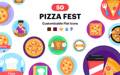 Ícones de pizza - vetor de 50 festivais de pizza