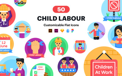 50 ikon wektorowych pracy dzieci