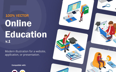 Isometrische Online-Bildung v1 - Illustration
