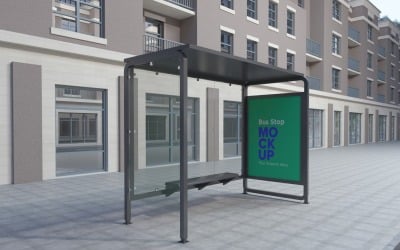 Bus Shelter Outdoor Advertising Signage mockup Template v2