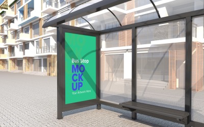 City Bus Shelter Advertising Signage mock Up Template v2
