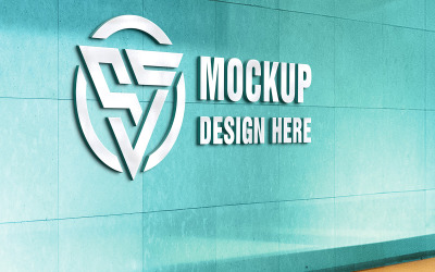 Cyan Wall Logo Mockup Psd