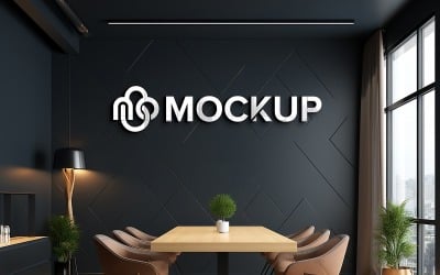 Metallic 3d Logo Mockup on Black Wall with Window Shadow