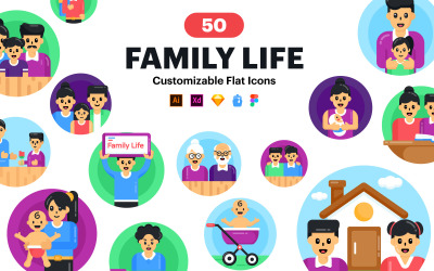 Ikony rodzinne - 50 płaskich ikon wektorowych