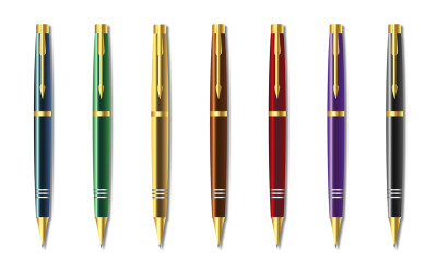 Pluma de negocios coloreada y realista vector