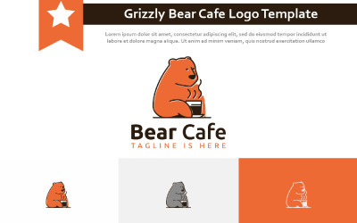 Plantilla de logotipo de tienda de café de chocolate de oso grizzly bebiendo café