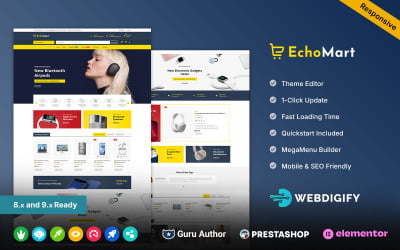 Echomart — многоцелевая тема оформления Elementor для Prestashop, посвященная электронике и компьютерам.