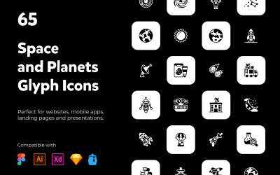 Solide Symbole für Weltraum und Planeten