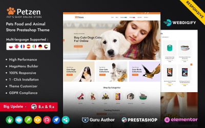 Petzen - Корм для домашніх тварин та тварин на Prestashop Elementor Адаптивний магазин