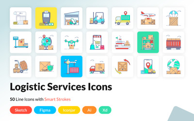 50 iconos de línea de servicios logísticos